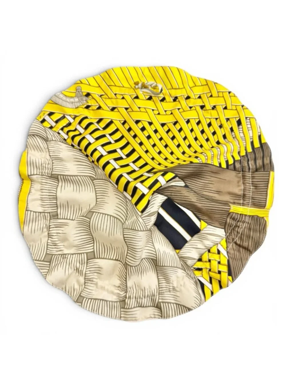 Hermes Petit H Silk 100% Masan & Reversible Drawstring Pouch Yellow Blue